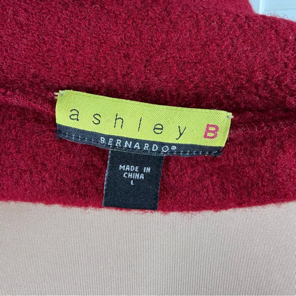 Ashley B Bernardo 100% Wool Zip Jacket Burgundy Red Size L - Picture 10 of 13